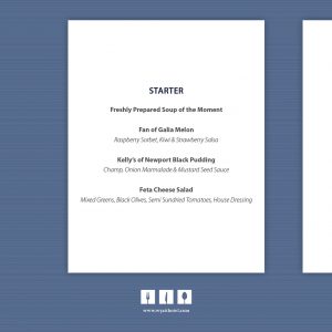 The Lane Suite Dinner Menu Blue